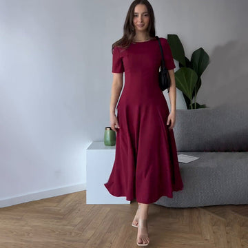 2025 New Solid Color Collar Short Sleeve Zipper Casual Commuter Dress
